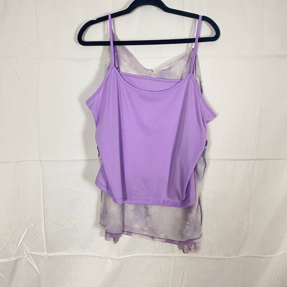 Love Fire 2X Purple Tie Dye Sheer Mesh Polo Blouse w/ Cami Layered Y2K Trendy - Picture 10 of 16